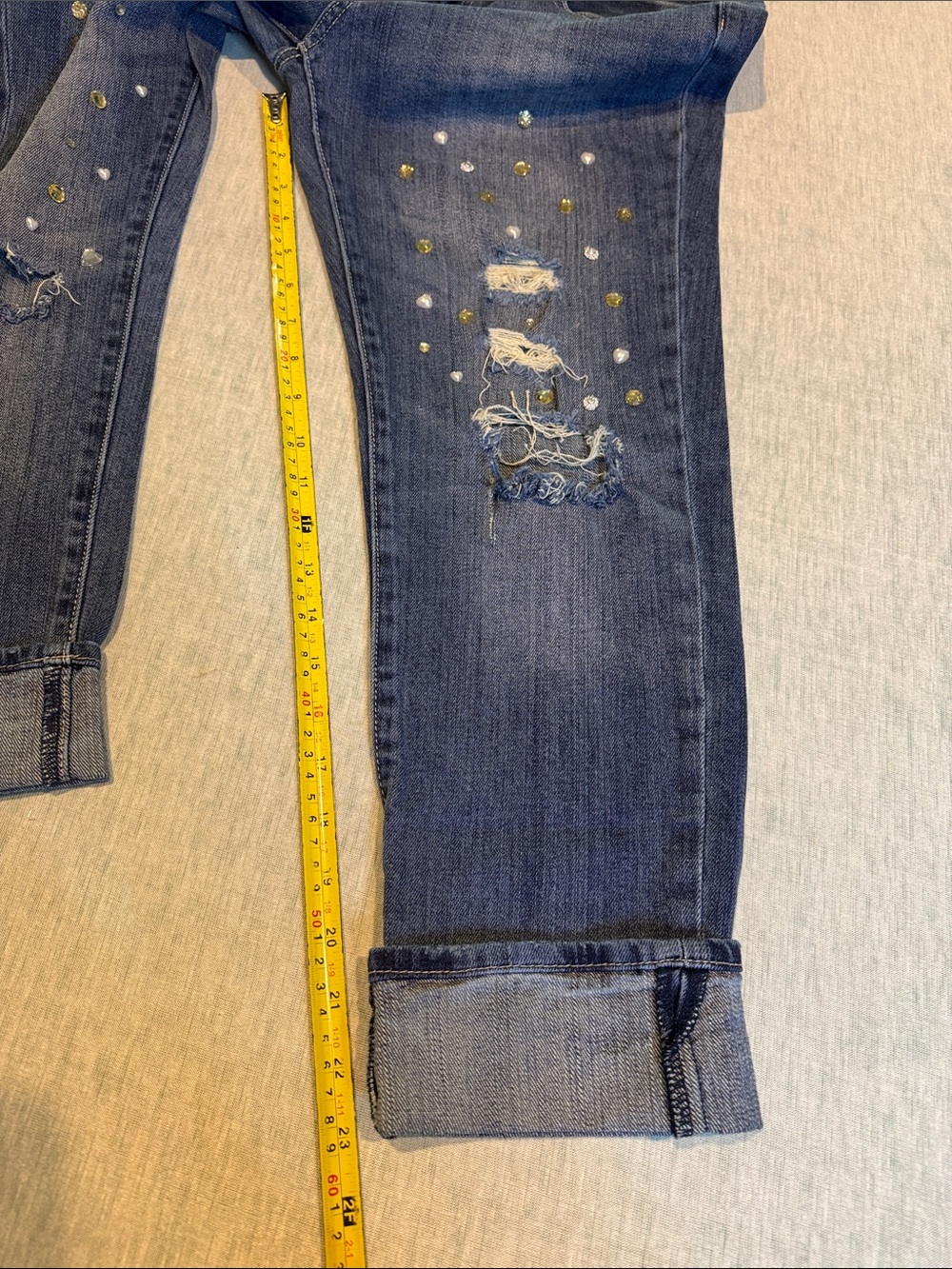 Forever 21 Dark Blue Distressed Boyfriend Jeans with Stud Accents - Picture 3 of 12